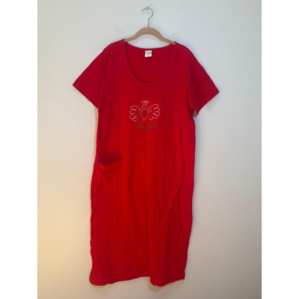 Vintage Casual Expressions Nightgown Women One Size Red Angel Embroidered Cotton - Picture 2 of 7